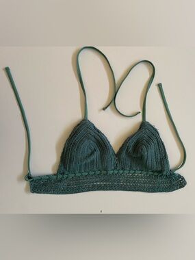 Teal Crochet Bralette Swim Top